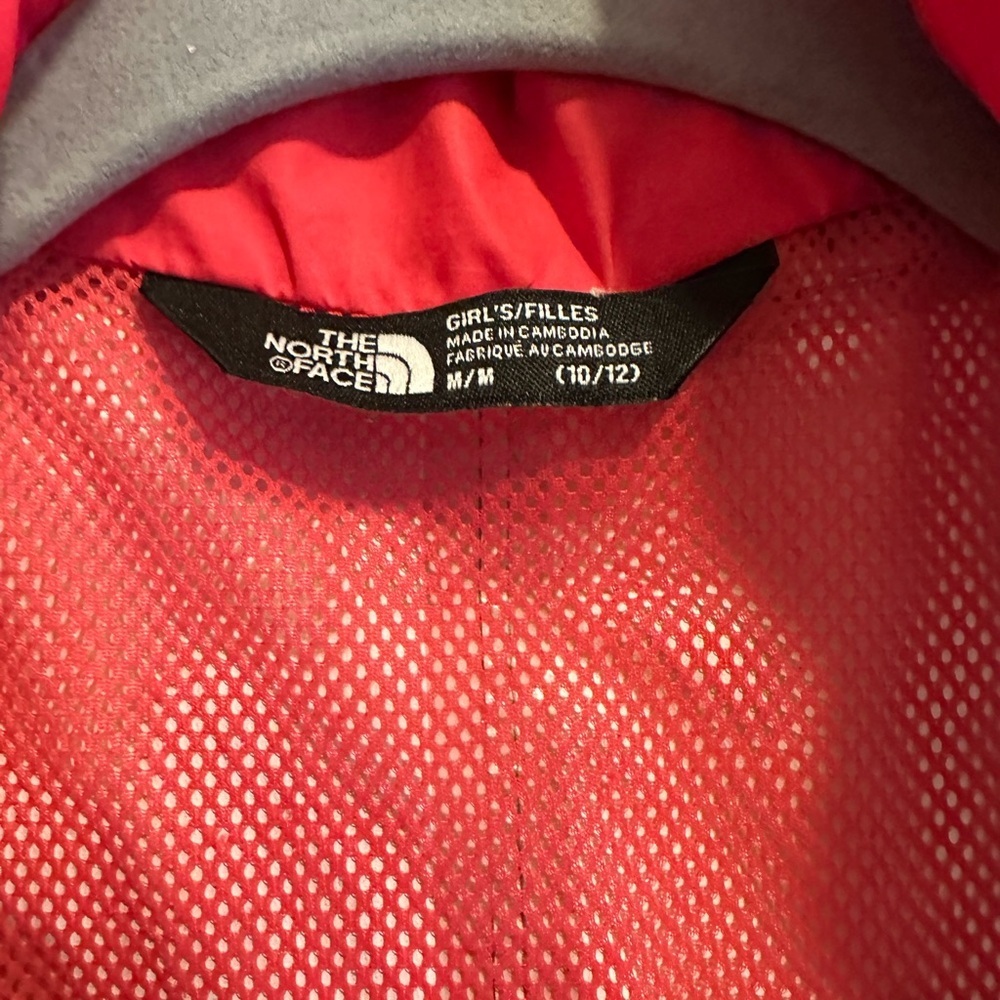 The North Face Kids Gray Rain Jacket with Pink Hood Lining
